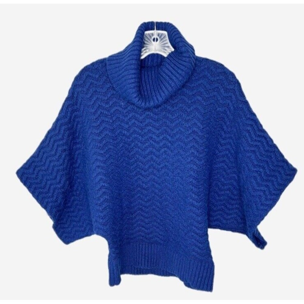 Curio Wool Blend Cowl Neck Sweater Royal Blue Chunky Knit Sweater Womens Small